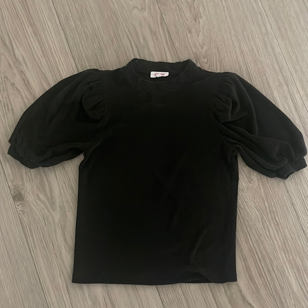 GOLDIE terry black puff sleeve shirt with design detail on neck and arms XS